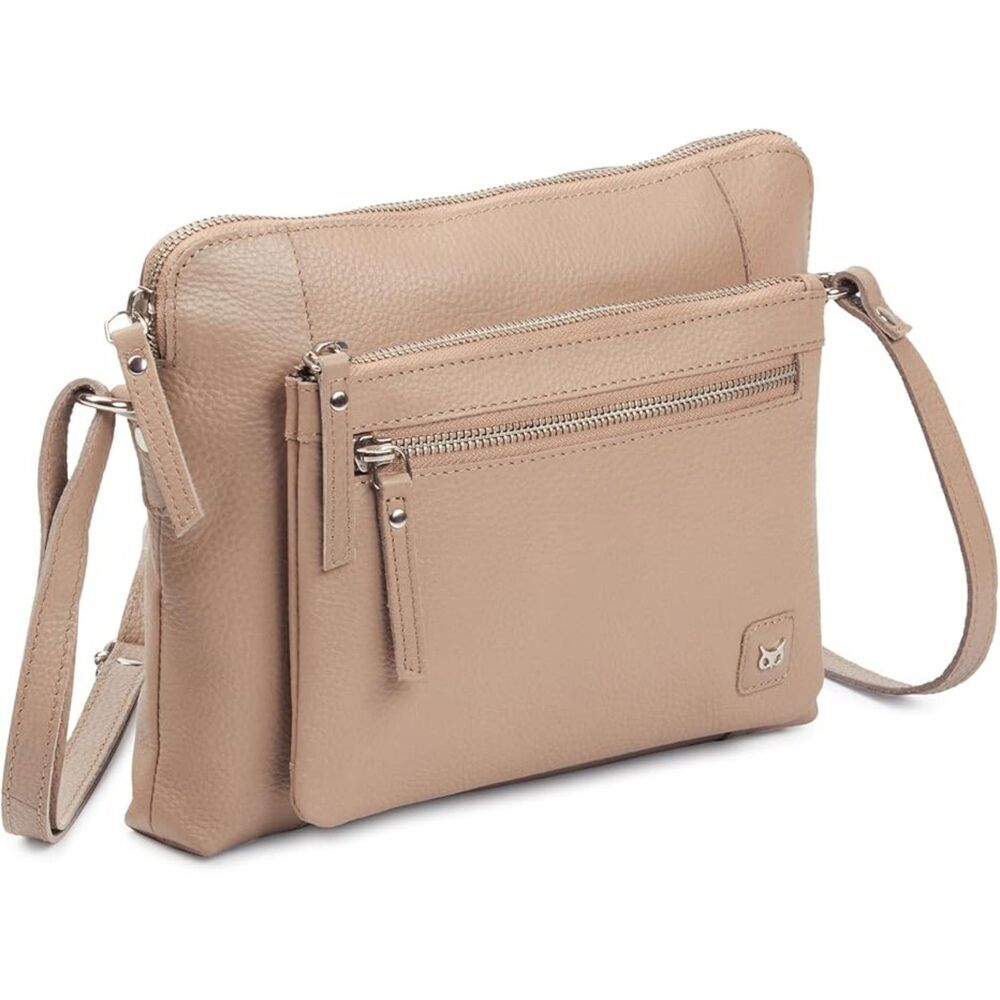 Women Taupe Imported Leather Polyester Small Soft Pebbled Crossbody Shoulder Bag